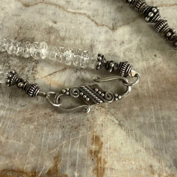 Sterling Silver 925 Labradorite & Quartz Beaded Necklace 17" Hook Closure 21g - Picture 15 of 16